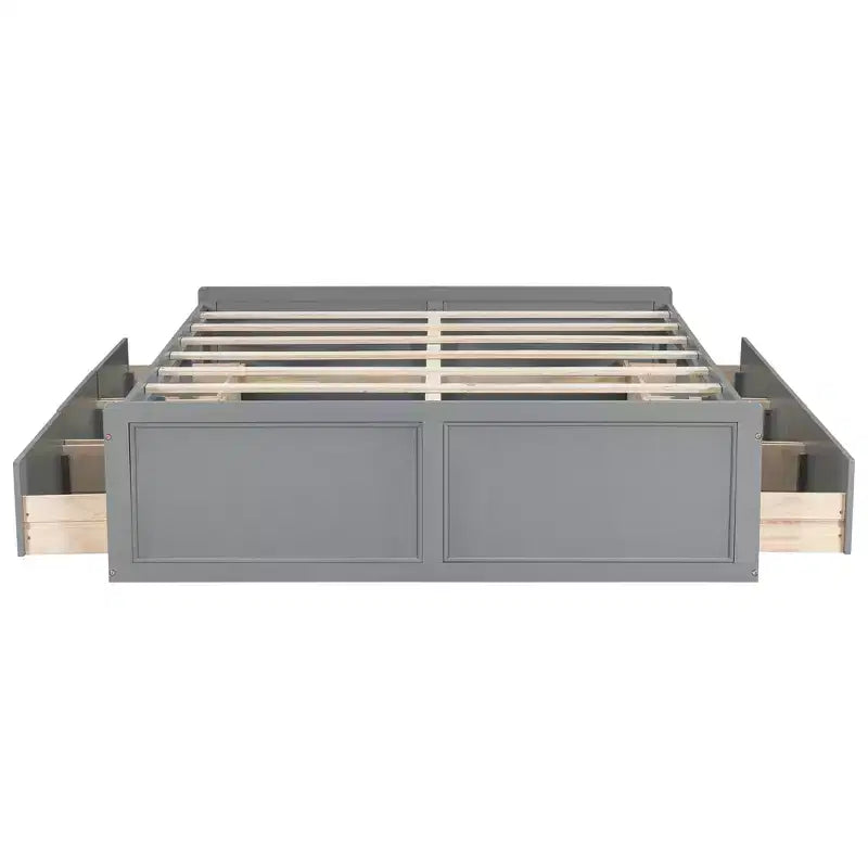 Lit plateforme queen avec 6 tiroirs, expresso/gris/blanc, 1 personne