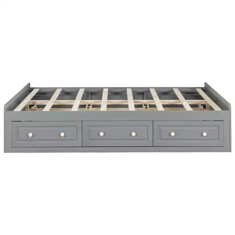 Lit plateforme queen avec 6 tiroirs, expresso/gris/blanc, 1 personne