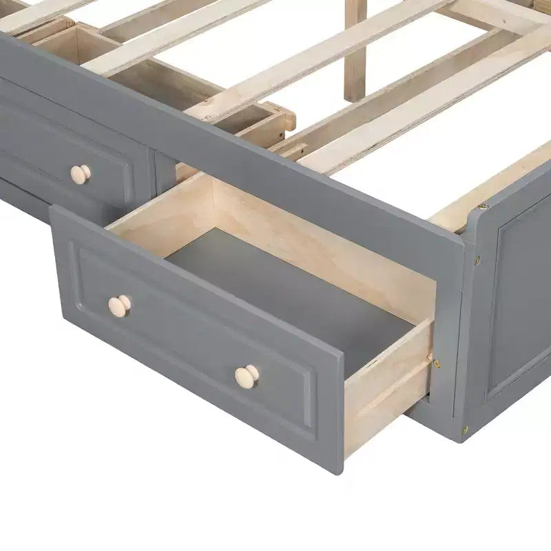 Lit plateforme queen avec 6 tiroirs, expresso/gris/blanc, 1 personne