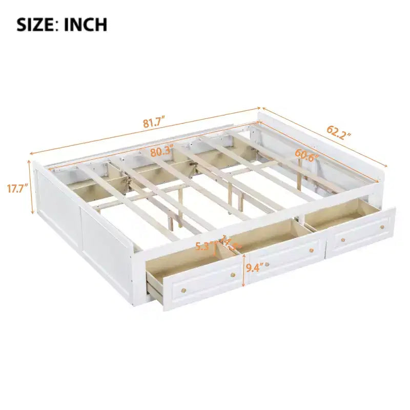 Lit plateforme queen avec 6 tiroirs, expresso/gris/blanc, 1 personne