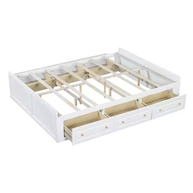 Lit plateforme queen avec 6 tiroirs, expresso/gris/blanc, 1 personne