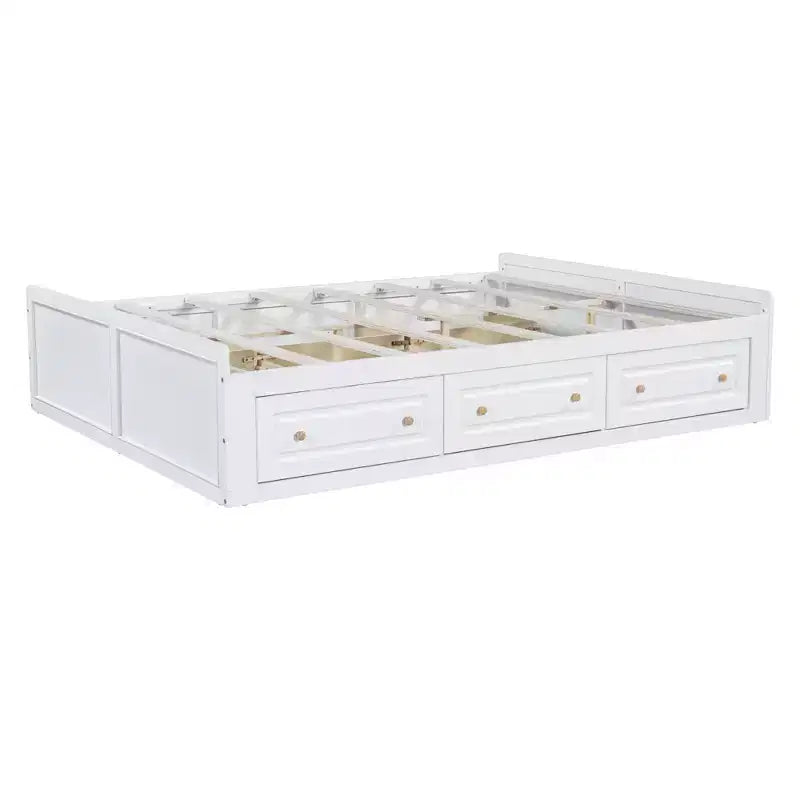 Lit plateforme queen avec 6 tiroirs, expresso/gris/blanc, 1 personne