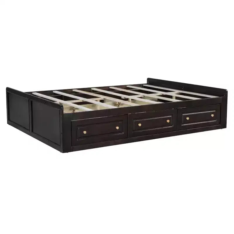 Lit plateforme queen avec 6 tiroirs, expresso/gris/blanc, 1 personne