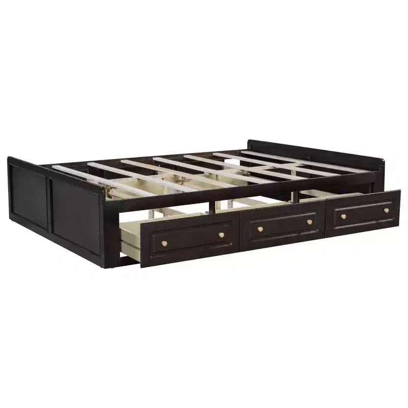 Lit plateforme queen avec 6 tiroirs, expresso/gris/blanc, 1 personne
