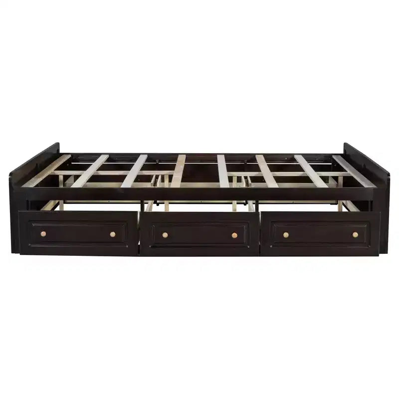 Lit plateforme queen avec 6 tiroirs, expresso/gris/blanc, 1 personne