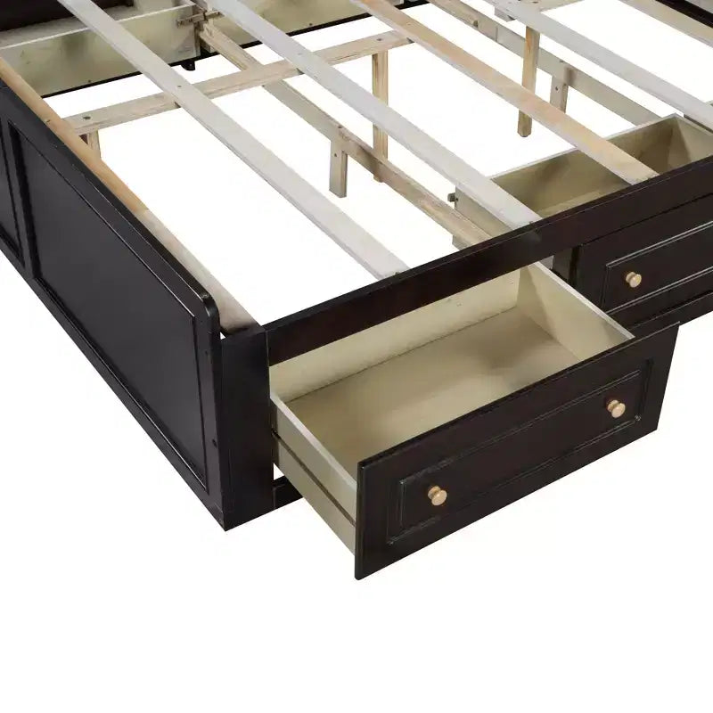 Lit plateforme queen avec 6 tiroirs, expresso/gris/blanc, 1 personne