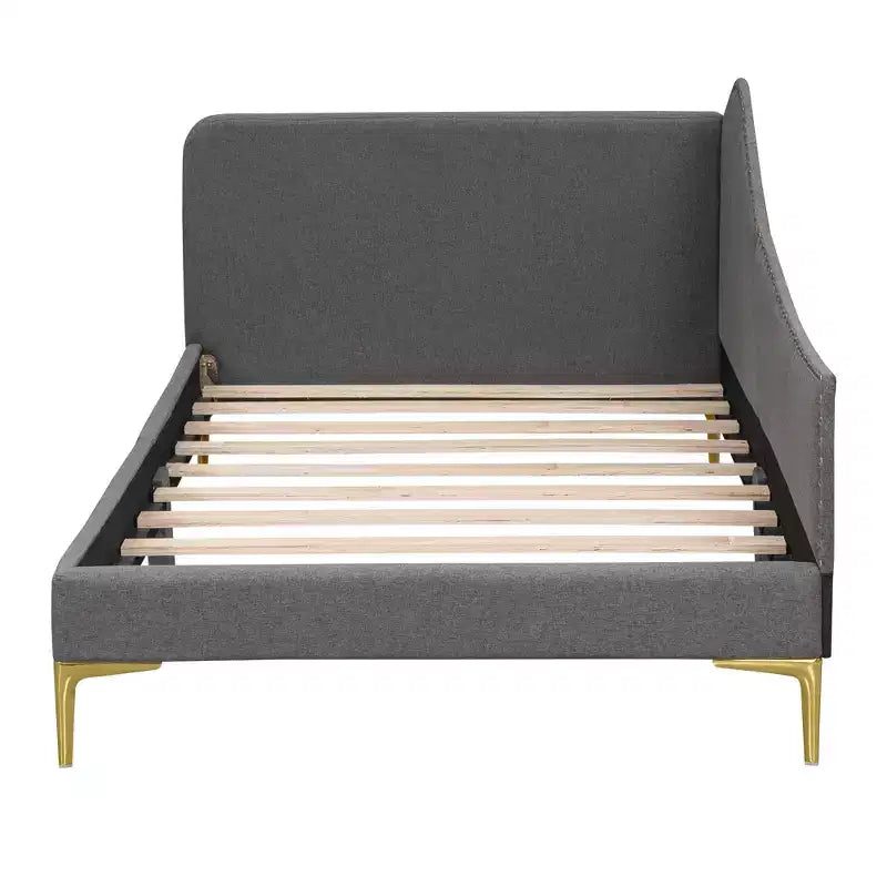 Lit de repos rembourré jumeau et double beige/gris avec tête de lit et accoudoirs, pour 1 à 2 personnes
