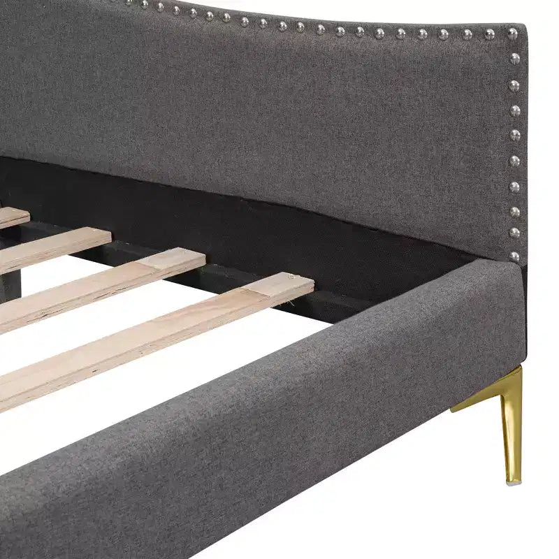 Lit de repos rembourré jumeau et double beige/gris avec tête de lit et accoudoirs, pour 1 à 2 personnes
