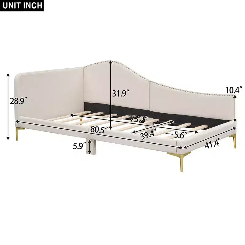Lit de repos rembourré jumeau et double beige/gris avec tête de lit et accoudoirs, pour 1 à 2 personnes