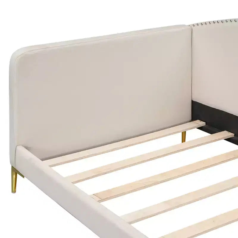 Lit de repos rembourré jumeau et double beige/gris avec tête de lit et accoudoirs, pour 1 à 2 personnes