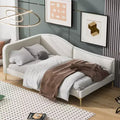 Twin/Full Size Upholstered Daybed with Headboard, Armrest and Support Legs, Grey/Beige-ModernLuxe
