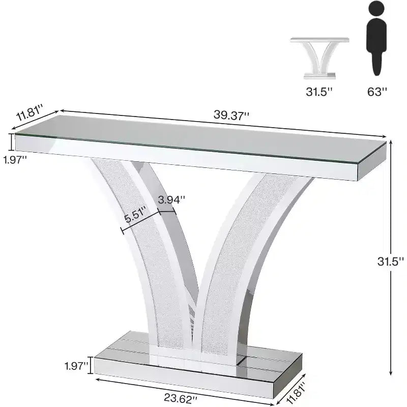 Console Miroir Lantine, Table d'Entrée/Canapé Moderne Argentée avec Cadres Incrustés de Cristaux