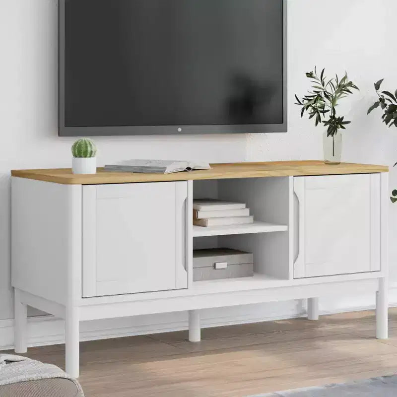 Meuble TV en pin blanc à 2 portes pour téléviseurs jusqu'à 49 pouces