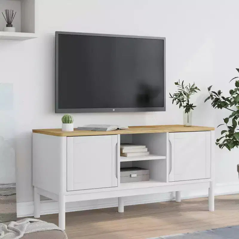 Meuble TV en pin blanc à 2 portes pour téléviseurs jusqu'à 49 pouces