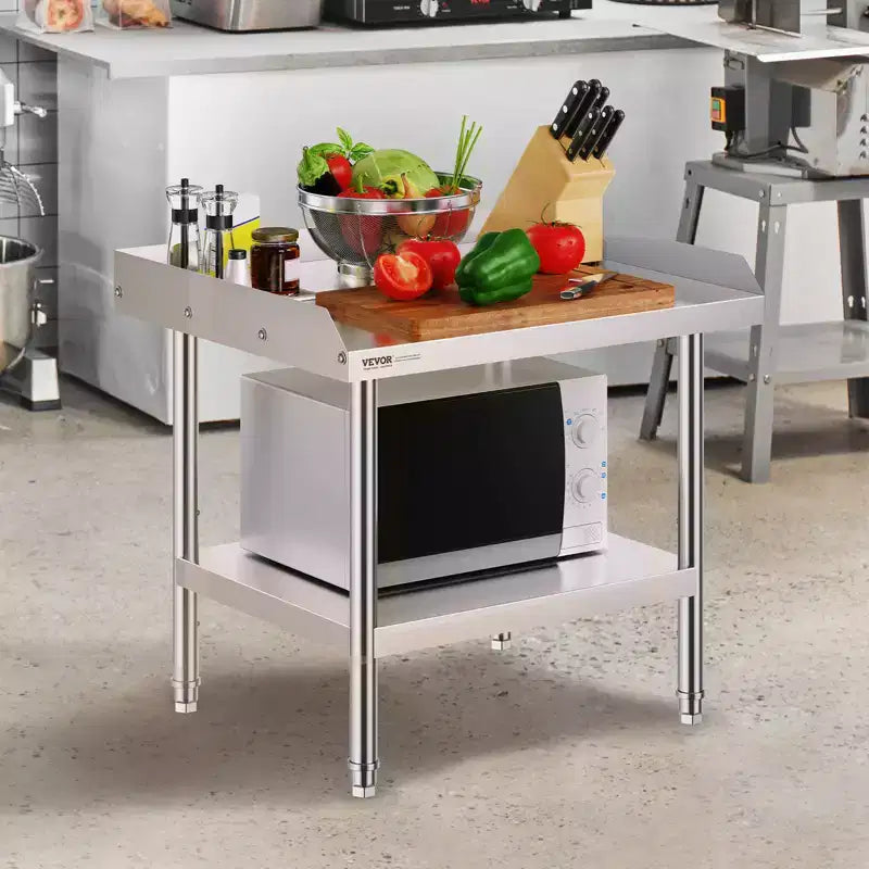 Table de travail à 2 étagères en acier inoxydable argenté