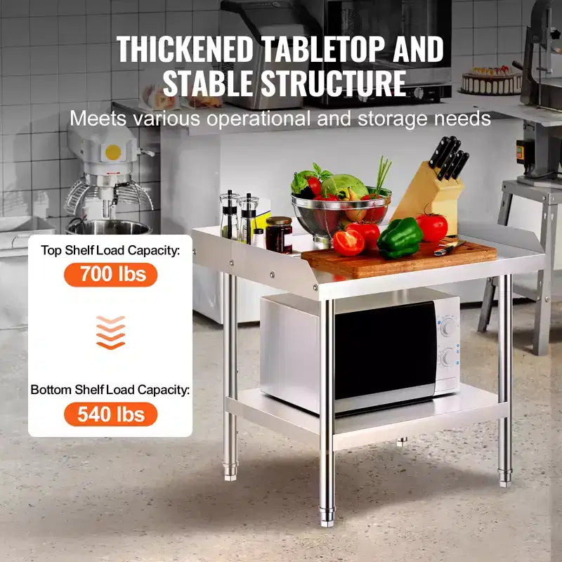 Table de travail à 2 étagères en acier inoxydable argenté