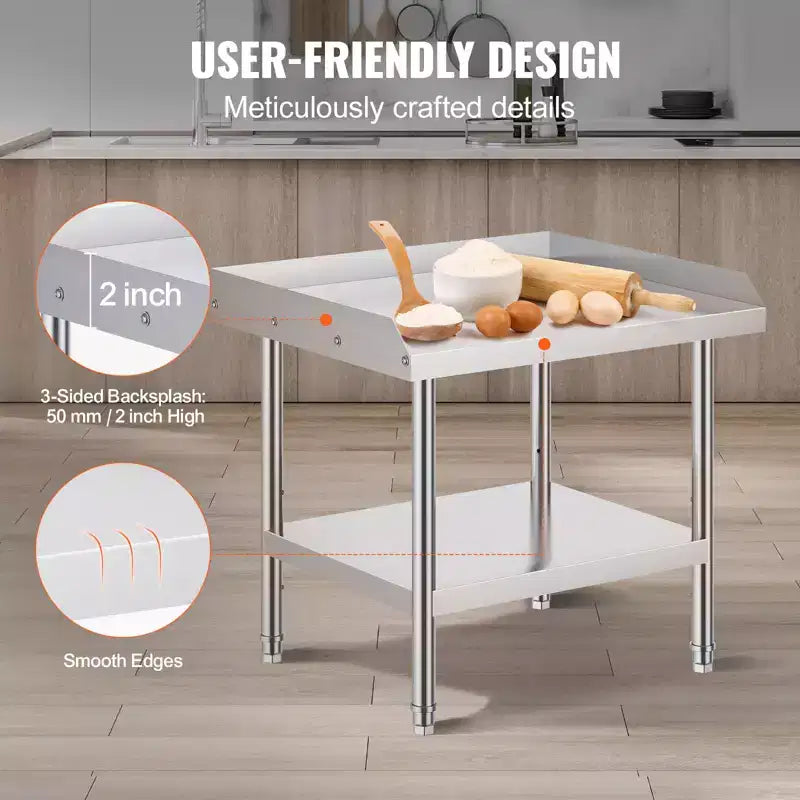 Table de travail à 2 étagères en acier inoxydable argenté