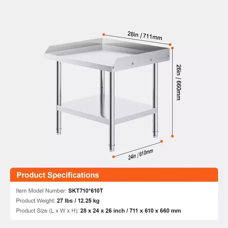 Table de travail à 2 étagères en acier inoxydable argenté