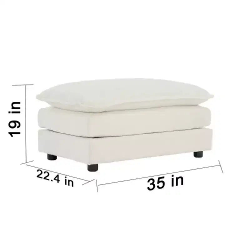 Causeuse rembourrée bleue / grise / blanche avec 2 poufs, 2 places