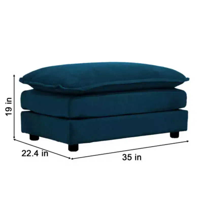 Causeuse rembourrée bleue / grise / blanche avec 2 poufs, 2 places