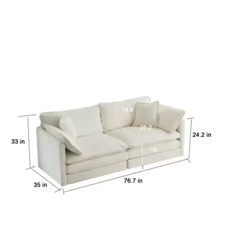 Causeuse rembourrée bleue / grise / blanche avec 2 poufs, 2 places