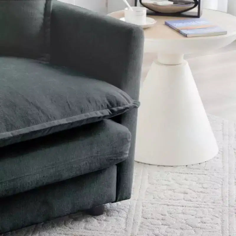 Causeuse rembourrée bleue / grise / blanche avec 2 poufs, 2 places