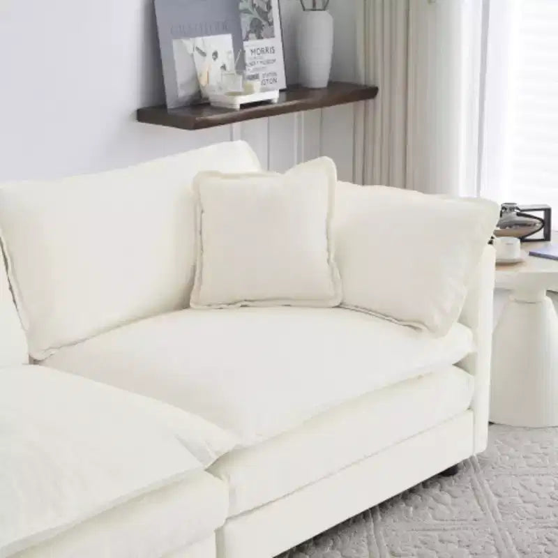 Causeuse rembourrée bleue / grise / blanche avec 2 poufs, 2 places