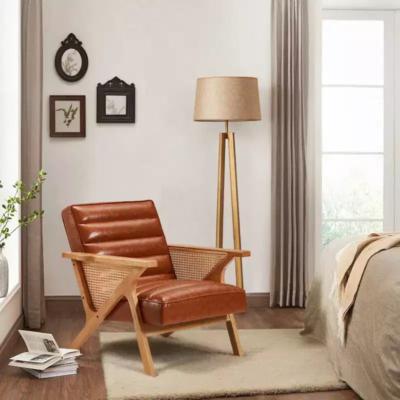 Fauteuil d'appoint en rotin et similicuir marron pour 1 personne