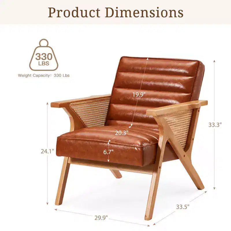Fauteuil d'appoint en rotin et similicuir marron pour 1 personne
