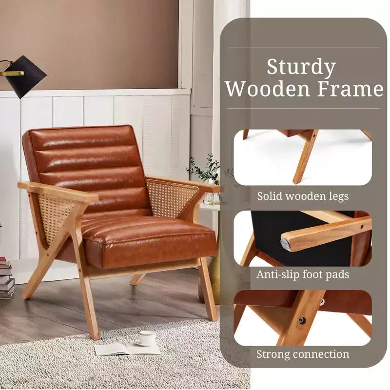 Fauteuil d'appoint en rotin et similicuir marron pour 1 personne