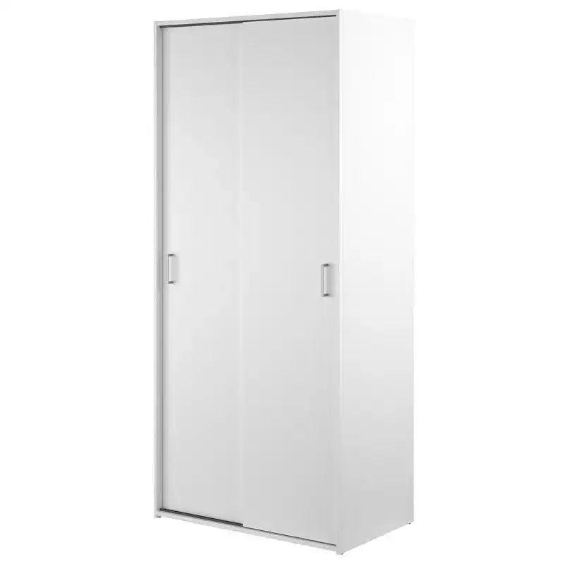 Armoire à portes coulissantes 2 battants, blanche, style contemporain, pour 2