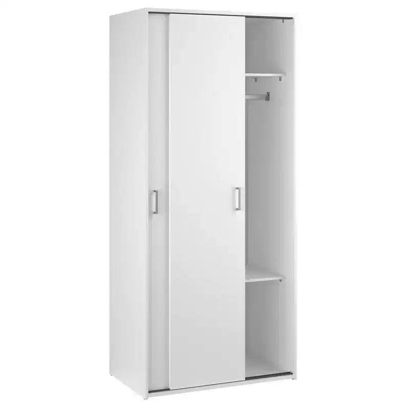 Armoire à portes coulissantes 2 battants, blanche, style contemporain, pour 2