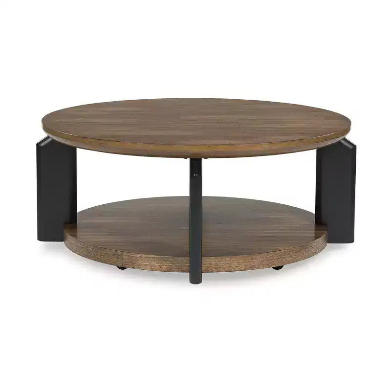 Table basse ronde marron et noire avec roulettes, 1 personne