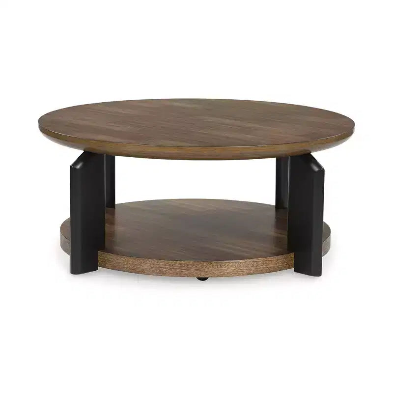 Table basse ronde marron et noire avec roulettes, 1 personne
