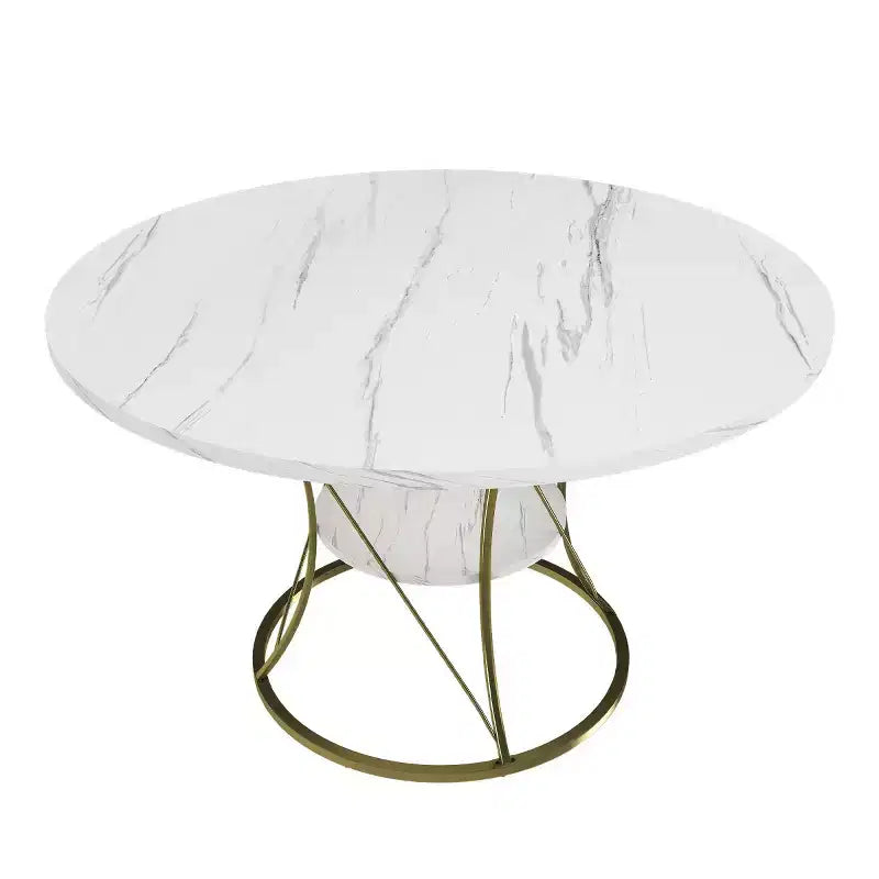4359 Table de salle à manger ronde extensible pour 4 à 6 personnes, table de cuisine avec étagère de rangement et base en métal pour salle à manger-Panipeachy