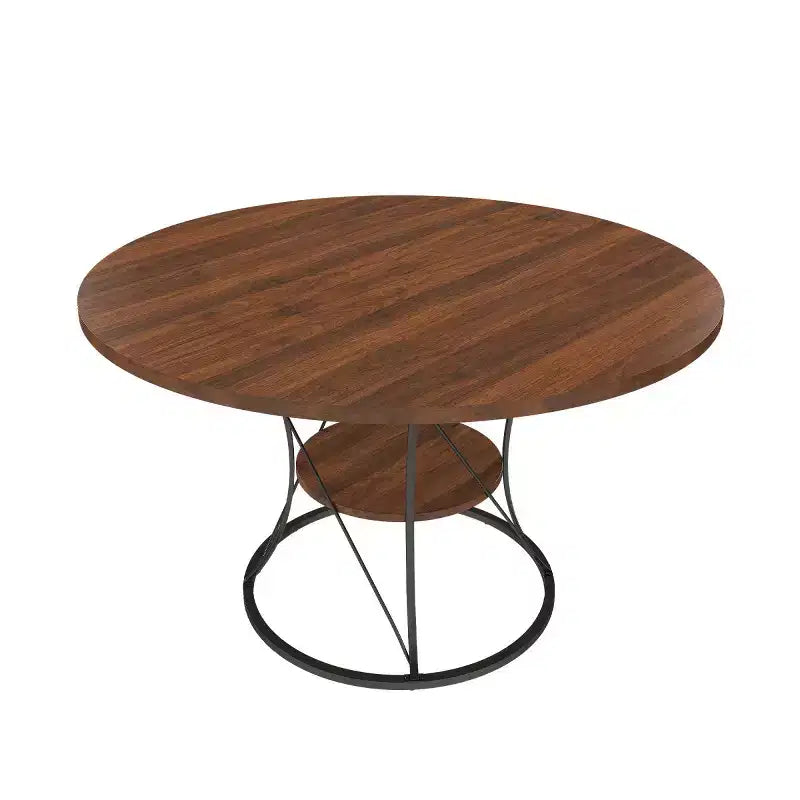 4359 Table de salle à manger ronde extensible pour 4 à 6 personnes, table de cuisine avec étagère de rangement et base en métal pour salle à manger-Panipeachy