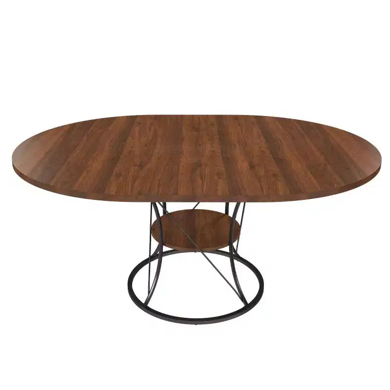 4359 Table de salle à manger ronde extensible pour 4 à 6 personnes, table de cuisine avec étagère de rangement et base en métal pour salle à manger-Panipeachy