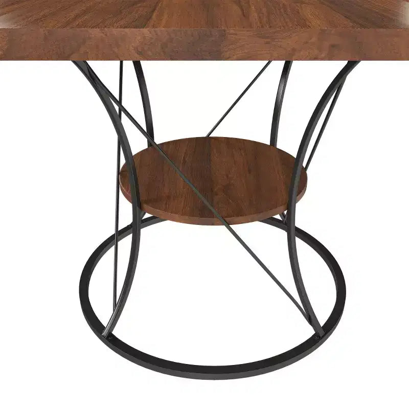 4359 Table de salle à manger ronde extensible pour 4 à 6 personnes, table de cuisine avec étagère de rangement et base en métal pour salle à manger-Panipeachy