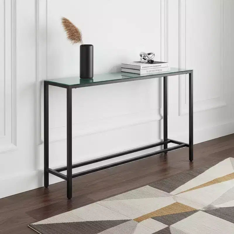 Console en verre noir miroir, rectangulaire, 1 pièce