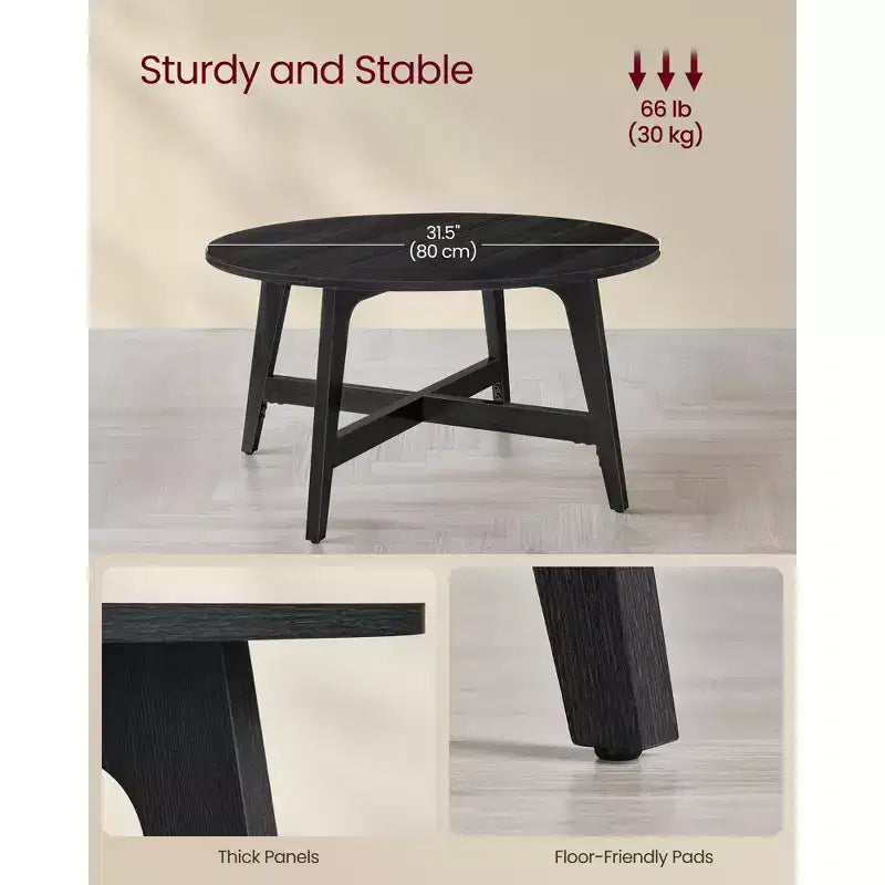 Collection VASAGLE MAEZO - Table basse ronde, Table d'appoint de 80 cm, Pieds effilés, Transitions courbées, Facile à monter