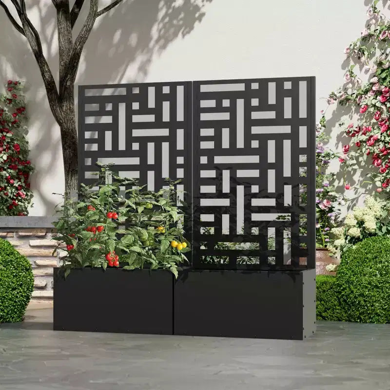MAYEERTY Black Wrought Iron Planter with Trellis (Street Style), 47x24x12, Compact Outdoor Garden Planter