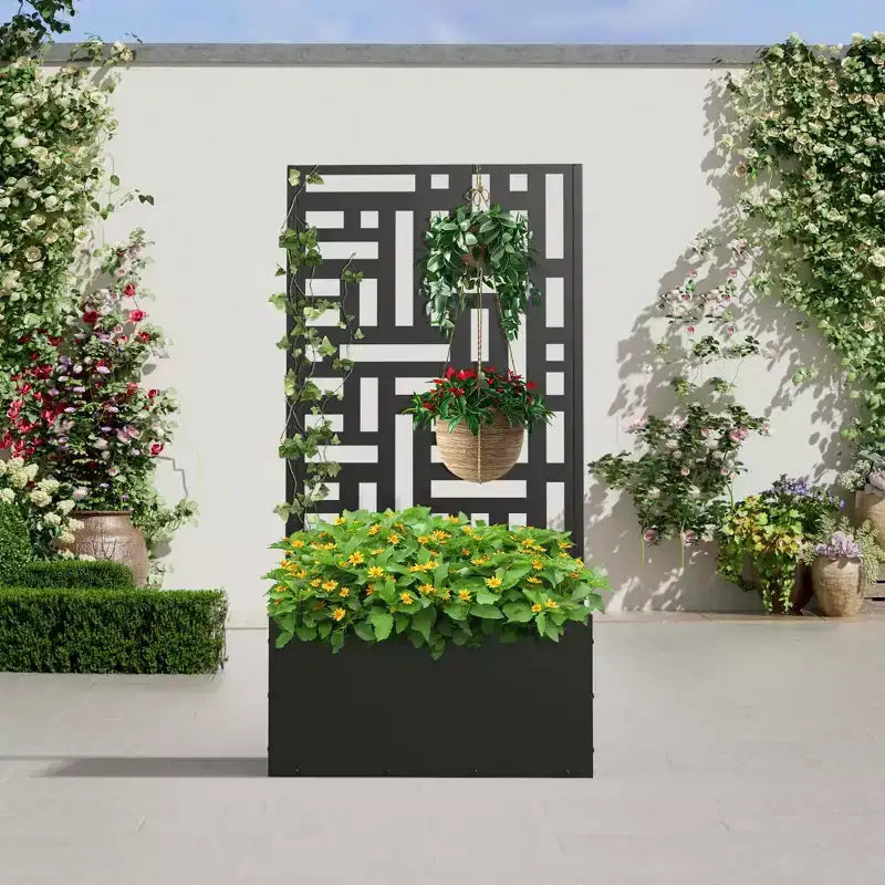 Jardinière en fer forgé noir avec treillis, style urbain, 1 personne
