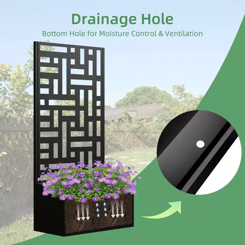 Jardinière en fer forgé noir avec treillis, style urbain, 1 personne