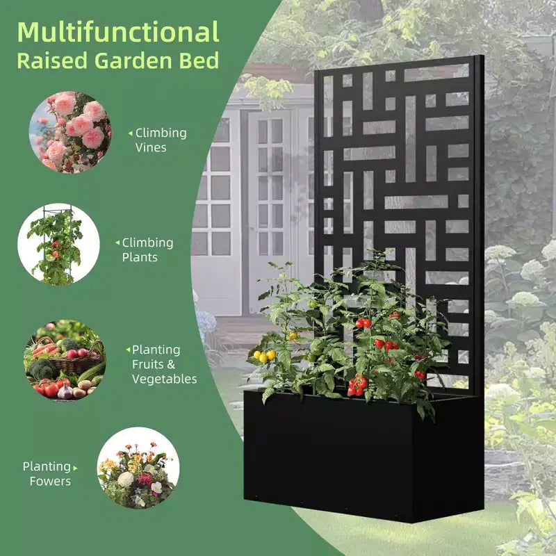 Jardinière en fer forgé noir avec treillis, style urbain, 1 personne