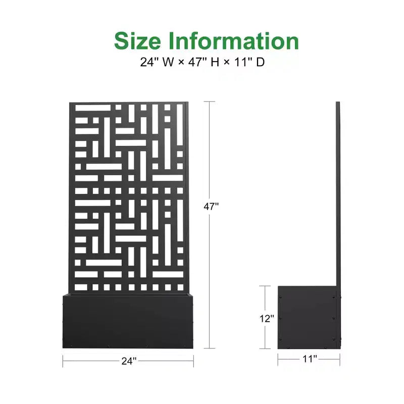 Jardinière en fer forgé noir avec treillis, style urbain, 1 personne