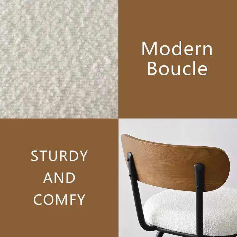 Ensemble de salle à manger rond sur pied noir, chaises en bouclette rembourrées, 4 places