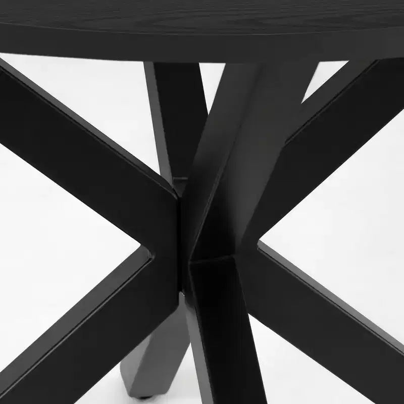 Ensemble de salle à manger rond sur pied noir, chaises en bouclette rembourrées, 4 places
