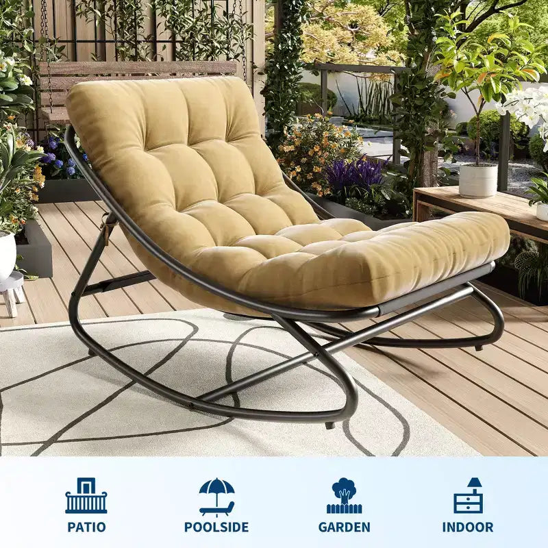 Fauteuil à bascule extérieur en métal surdimensionné, beige/marron/gris, une place, capacité de 181 kg