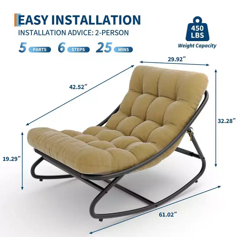 Fauteuil à bascule extérieur en métal surdimensionné, beige/marron/gris, une place, capacité de 181 kg