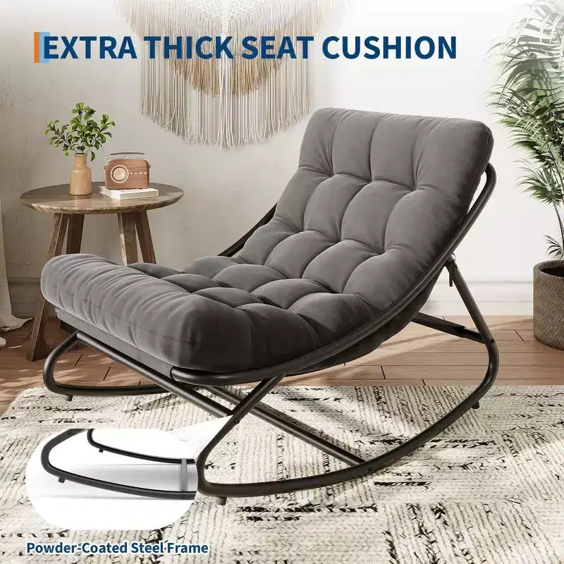 Fauteuil à bascule extérieur en métal surdimensionné, beige/marron/gris, une place, capacité de 181 kg